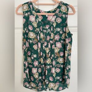 DR2 Sleeveless Blouse with Pink and Cream Floral on Green
